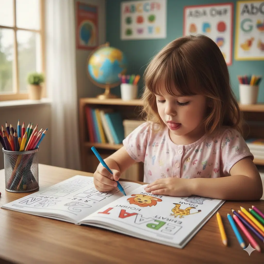 Niño usando el kit de emociones
